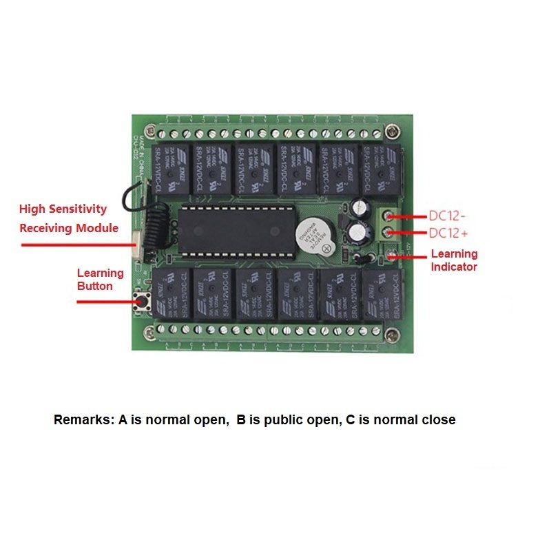 DC 12V 12ch RF remote control switch Lighting switch 12 channel relay 24V receiver + 433mhz wireless transmitter