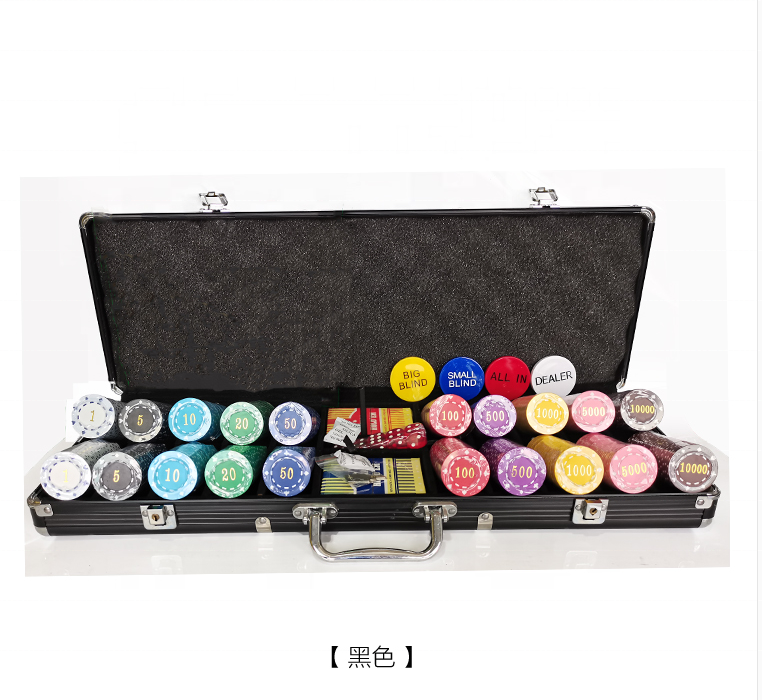 PS   stickers poker chips 500 poker set  in black  aluminium case