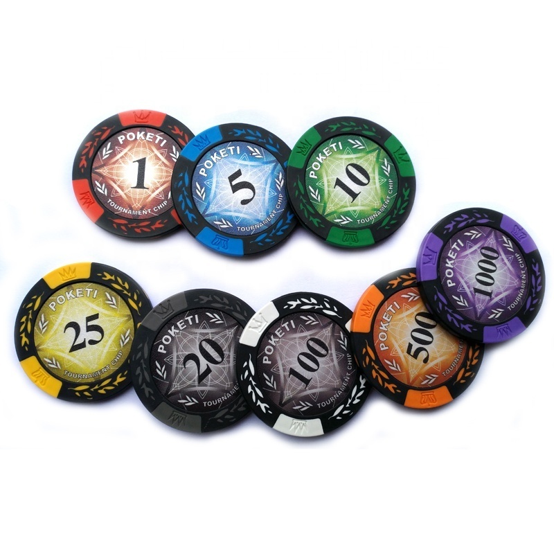 Custom Sticker 14g Clay Poker Chip Stock Factory with metal core insert