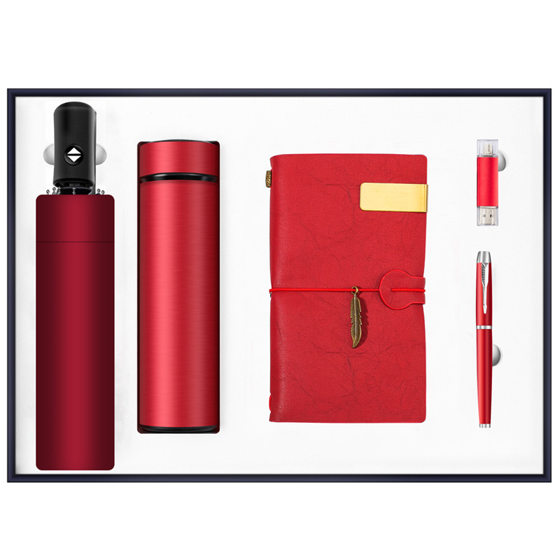 Wholesale retro promotional products A6 notebook umbrella pen and Vacuum cup with custom gifting