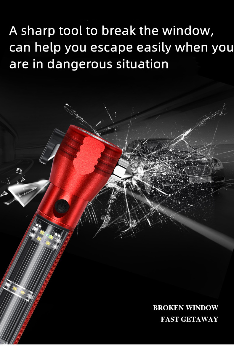 emergency solar tactical flashlight vehicle hammer flashlight high brightness safety flashlight