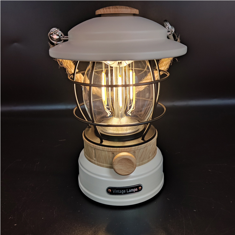 Vintage High Brightness Portable Retro Led Rechargeable Camping Lamp Hiking Fishing Dimming Lighting Camping Lantern