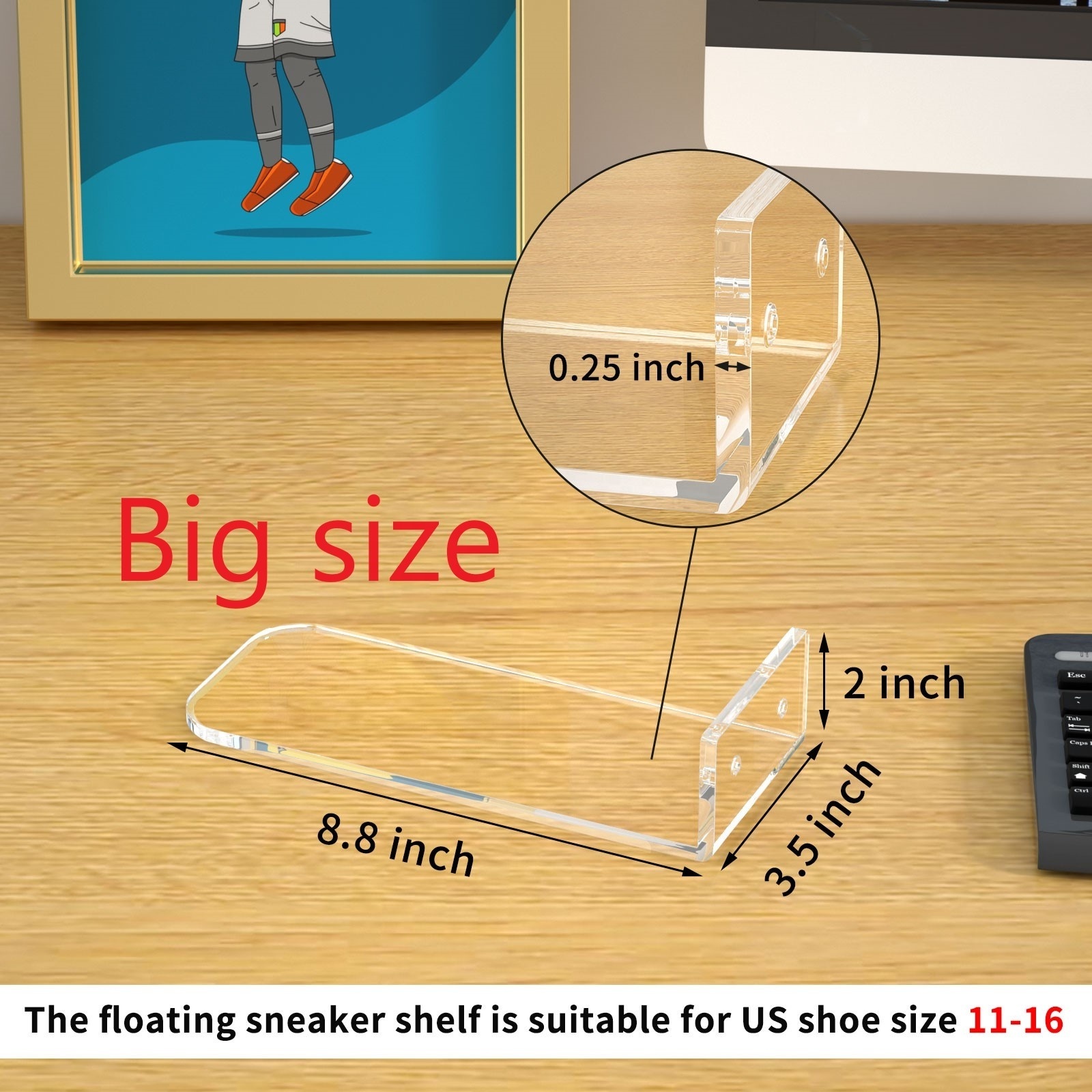 Shoe Display Shelf for Wall Floating Shoe Shelves Wall Mounted Clear Acrylic Sneaker Shelves