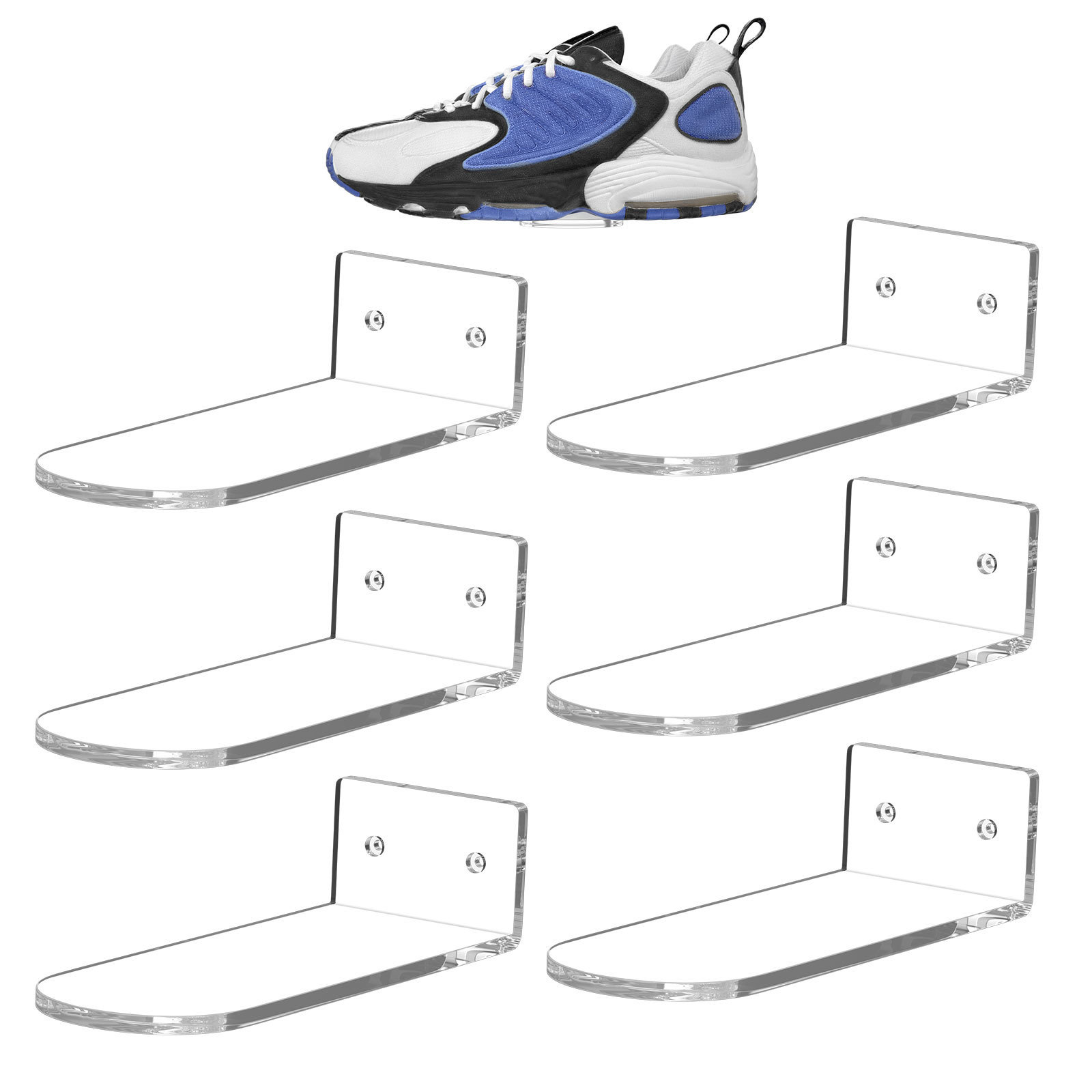 Transparent 6 Pack Acrylic Floating Display Shelf Shoe Shelf Clear Sneaker Display Wall Mounted Levitating Shoe Rack