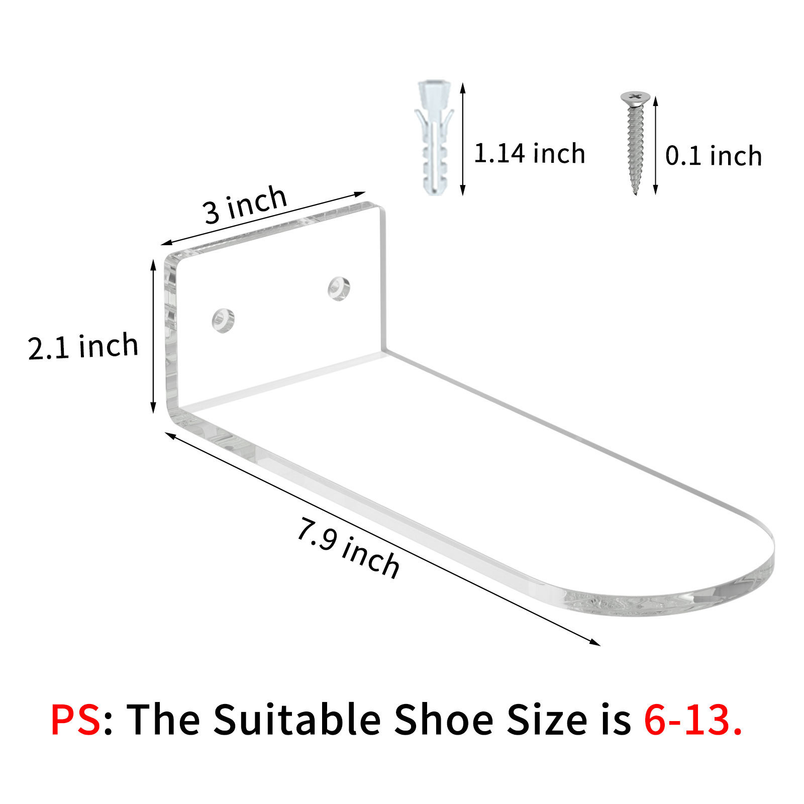 Transparent 6 Pack Acrylic Floating Display Shelf Shoe Shelf Clear Sneaker Display Wall Mounted Levitating Shoe Rack