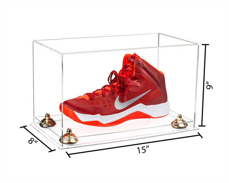 Acrylic Large Single Basketball Shoe Soccer Football Cleat Display Case with Gold Risers and Clear Base