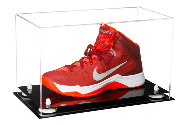 Acrylic Large Single Basketball Shoe Soccer Football Cleat Display Case with Gold Risers and Clear Base