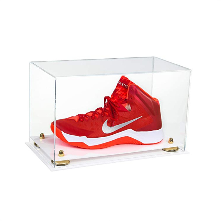 Acrylic Large Single Basketball Shoe Soccer Football Cleat Display Case with Gold Risers and Clear Base