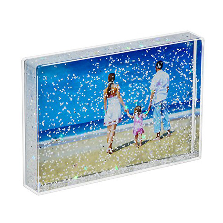 OEM Custom 4*6 Water Picture Frame Rectangle Photo Snow Globe Liquid  Floating Sparkle Glitter Picture Frame