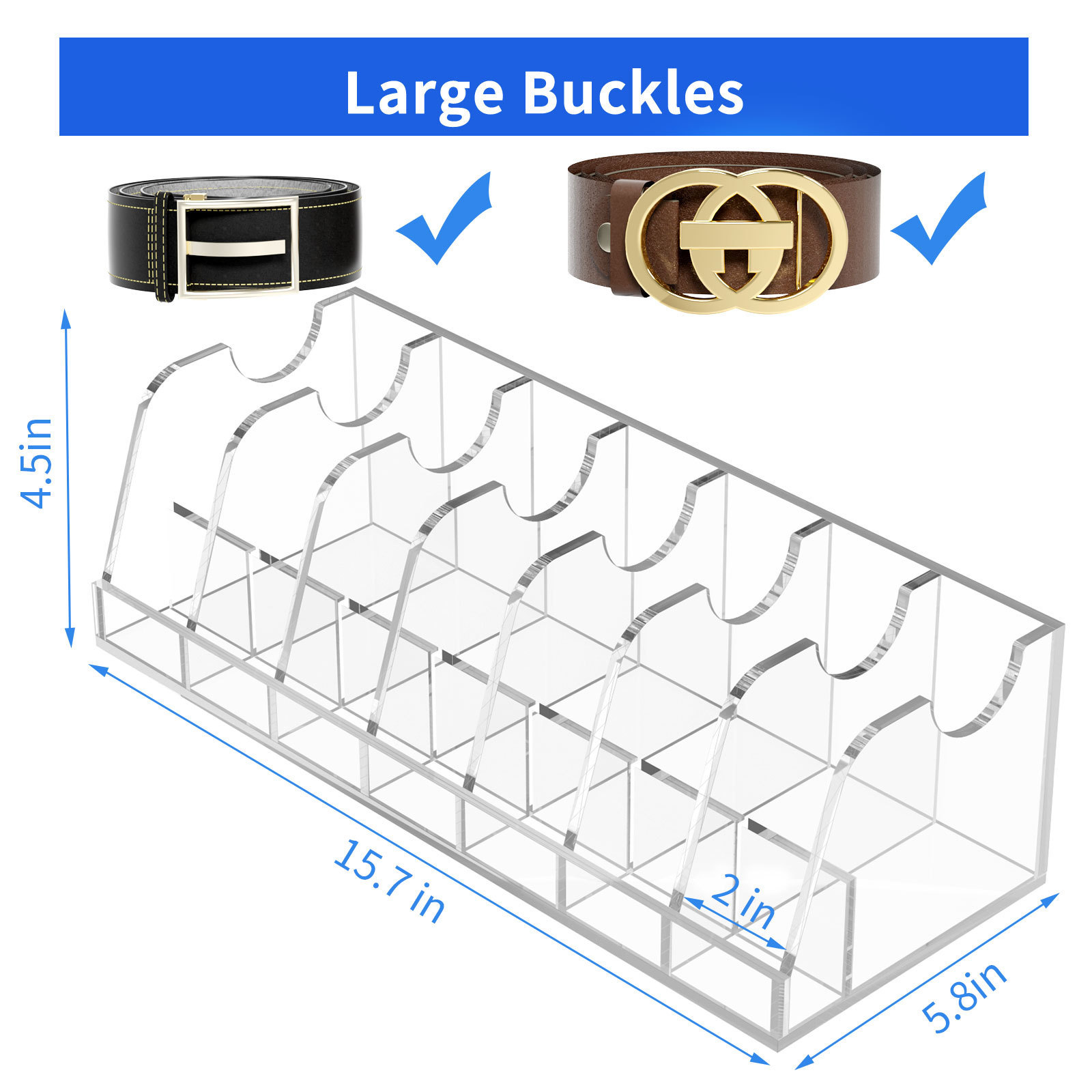 3 7 Grids Acrylic Belt Display Storage Organizer Box for Closet and Drawer