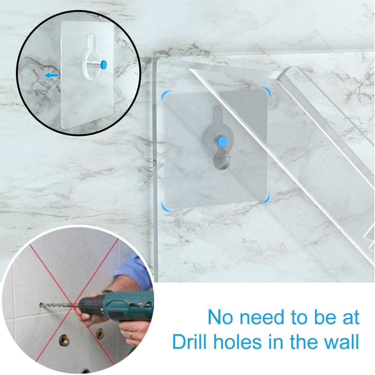 Wholesale Clear Large Wall Mount Acrylic Bathroom Shower Caddy Holder Floating Shower Shelf