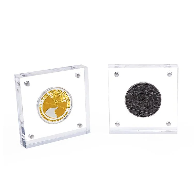 Challenge Coin Display Holder Case Square Shape Acrylic Coin Display Frame double sided coin display