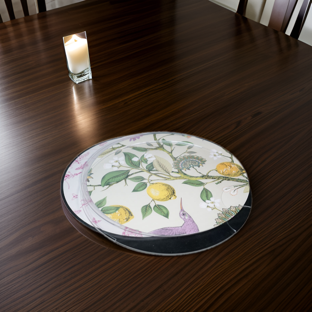 Custom Gloss Finish Round Paper Insert Acrylic Table Placemats and Coasters Multi Lucite Placemat for Dinning Table