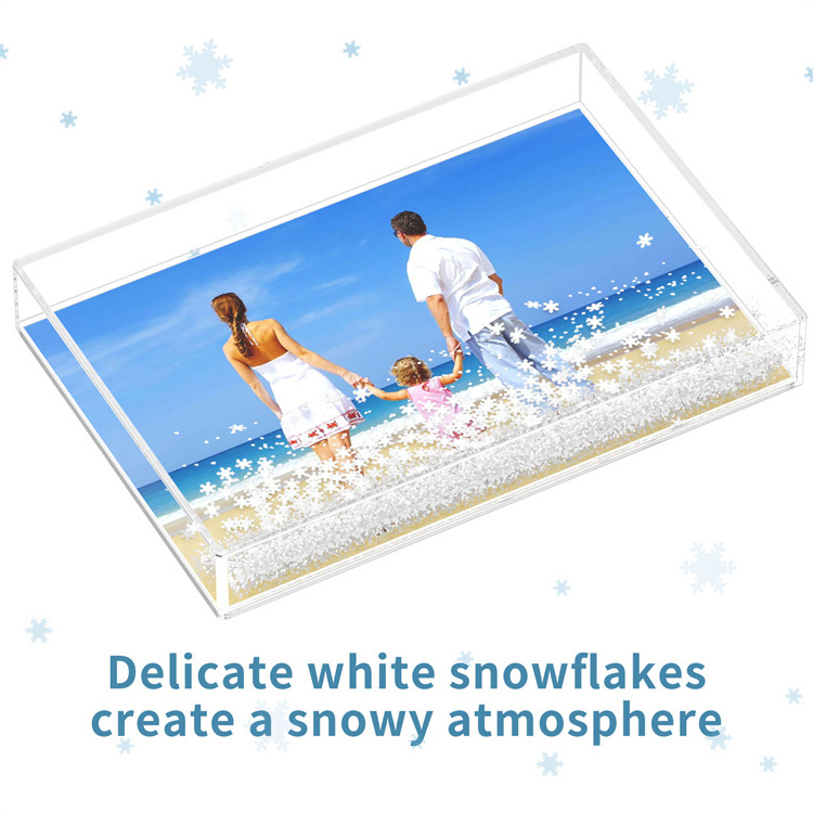 OEM Custom 4*6 Water Picture Frame Rectangle Photo Snow Globe Liquid  Floating Sparkle Glitter Picture Frame