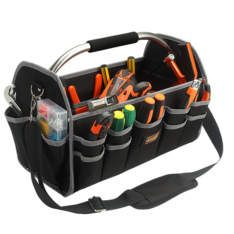 Custom Logo Heavy Duty Tool Bag for Electricians Work Kit Open Top Softsided 16 inch Foldable Storage Tool Organizer