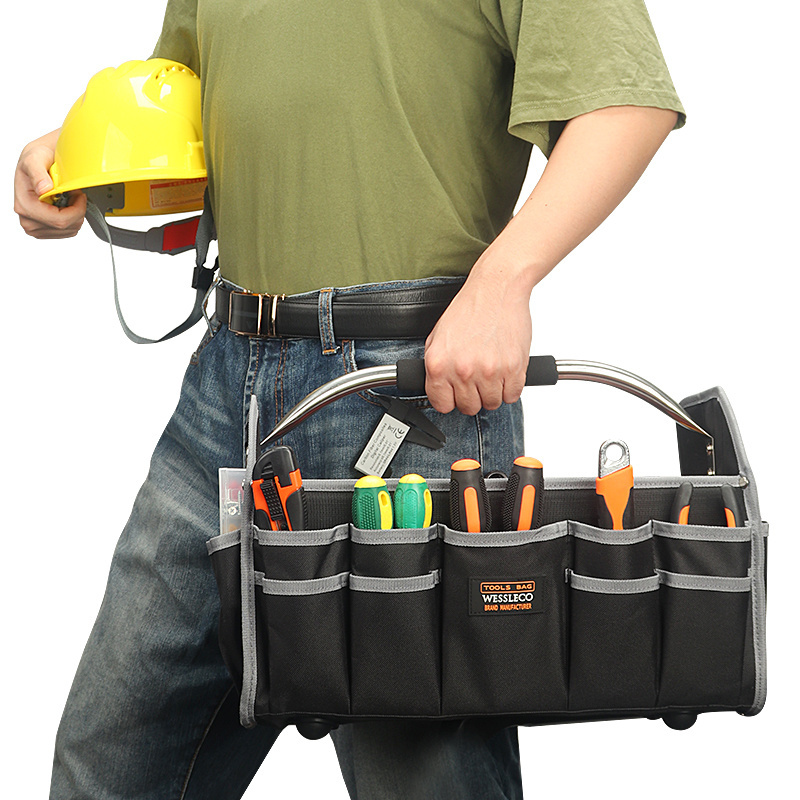 Custom Logo Heavy Duty Tool Bag for Electricians Work Kit Open Top Softsided 16 inch Foldable Storage Tool Organizer