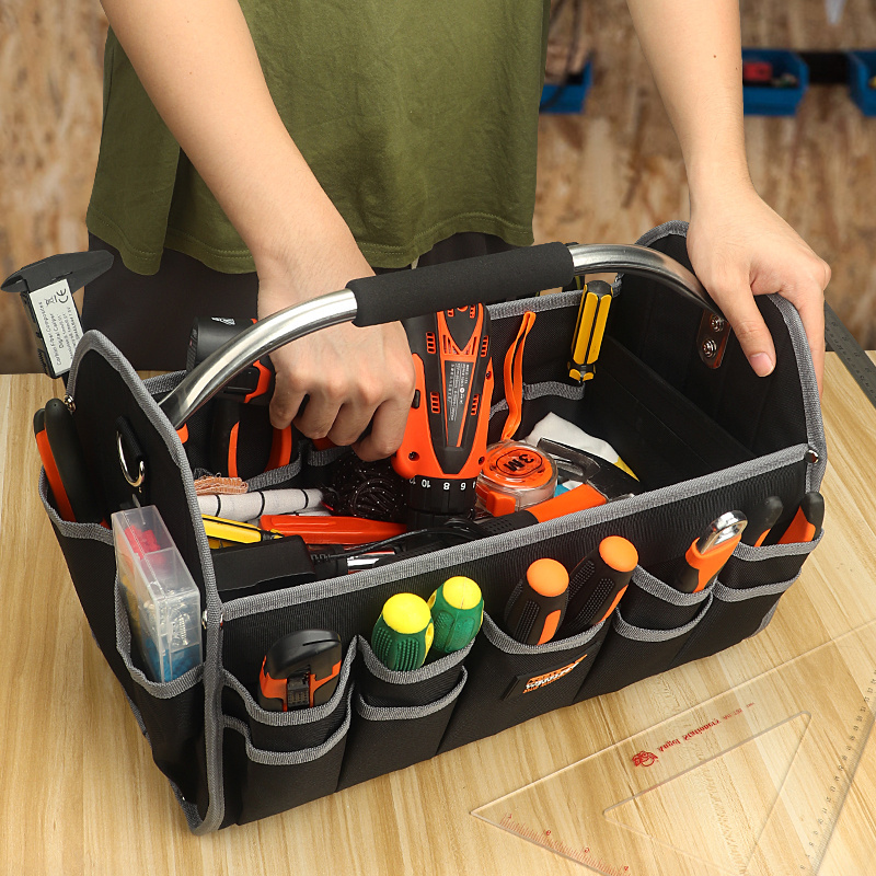 Custom Logo Heavy Duty Tool Bag for Electricians Work Kit Open Top Softsided 16 inch Foldable Storage Tool Organizer