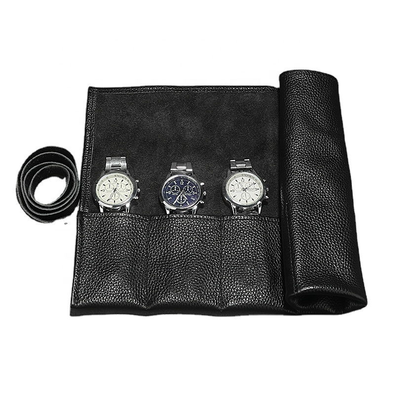 Portable Travel Watch Display Storage Pouch Custom Genuine Leather Roll Bag for 1-6 Watches Classic Simple Style Watch Packaging