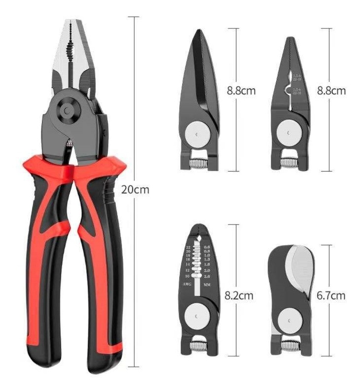 Multi-Function 5 in1 Hardware Tools Interchangeable Head Pliers Set Wire Stripper Crimping Plier Cable Shear Scissor Wire Cutter