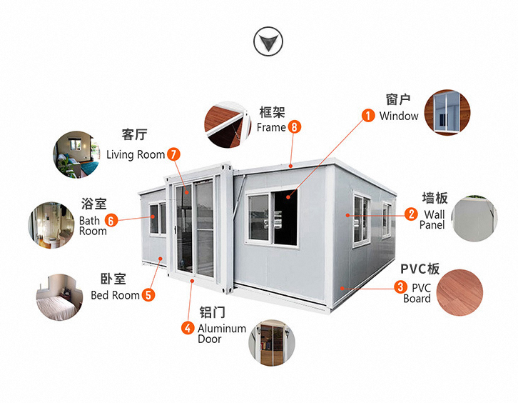 Fast Assembled 2 Bedrooms Home Foldable Portable Movable Expandable Container House with Full Bathroom