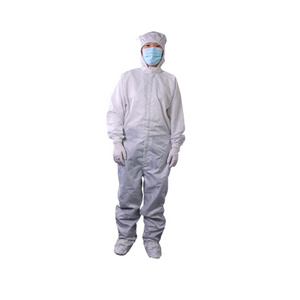 White esd anti-static hooded coverall with shoe cover and brass button and  zipper