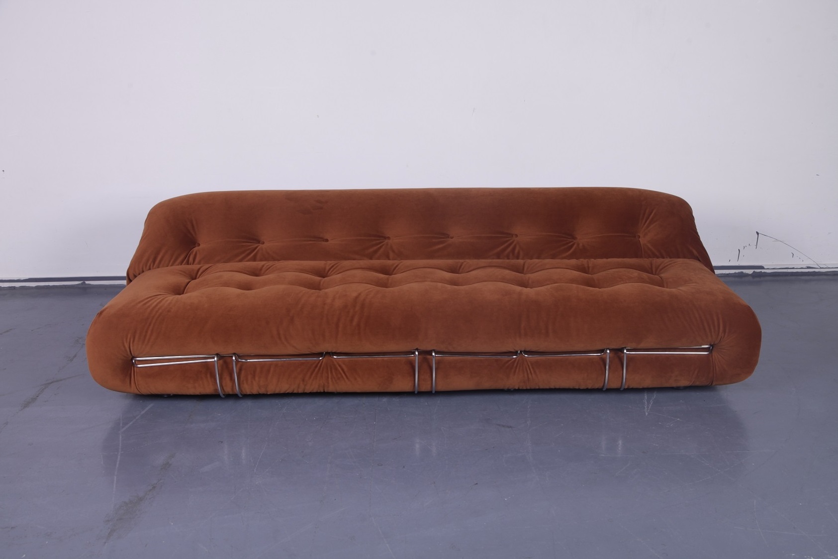 Mid Century Modern Furniture Brown Velvet Afra Tobia Scarpa Soriana Sofa Reproduction