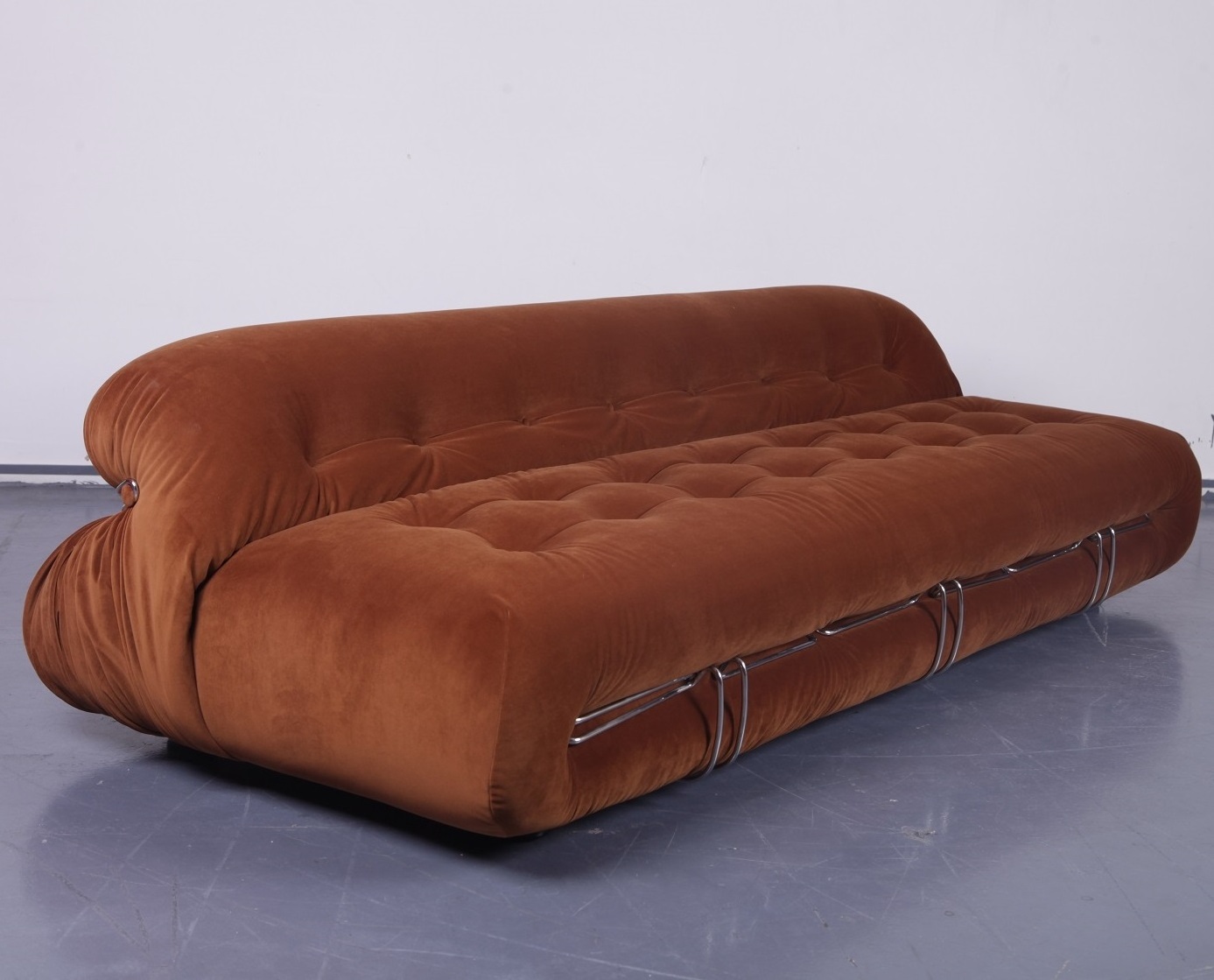 Mid Century Modern Furniture Brown Velvet Afra Tobia Scarpa Soriana Sofa Reproduction