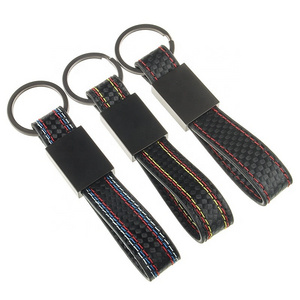 Promotional Gift Custom Embossed Logo Laser Engraving Car Keychain Keyring Carbon Fiber Leather Keychain Metal Leather Keychain