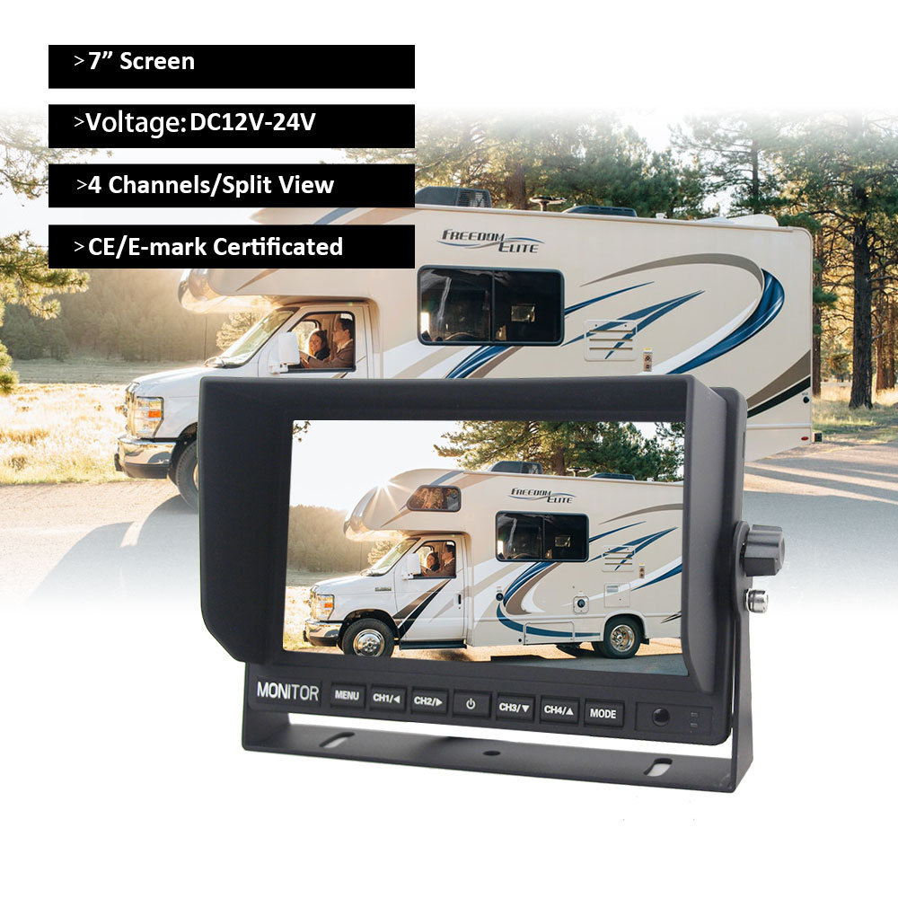 Aotop 7 Inch Truck All Around Blind Spot Safety Monitoring 4 Ways Cameras Rear View Monitor Quad View Reverse Monitor For Truck