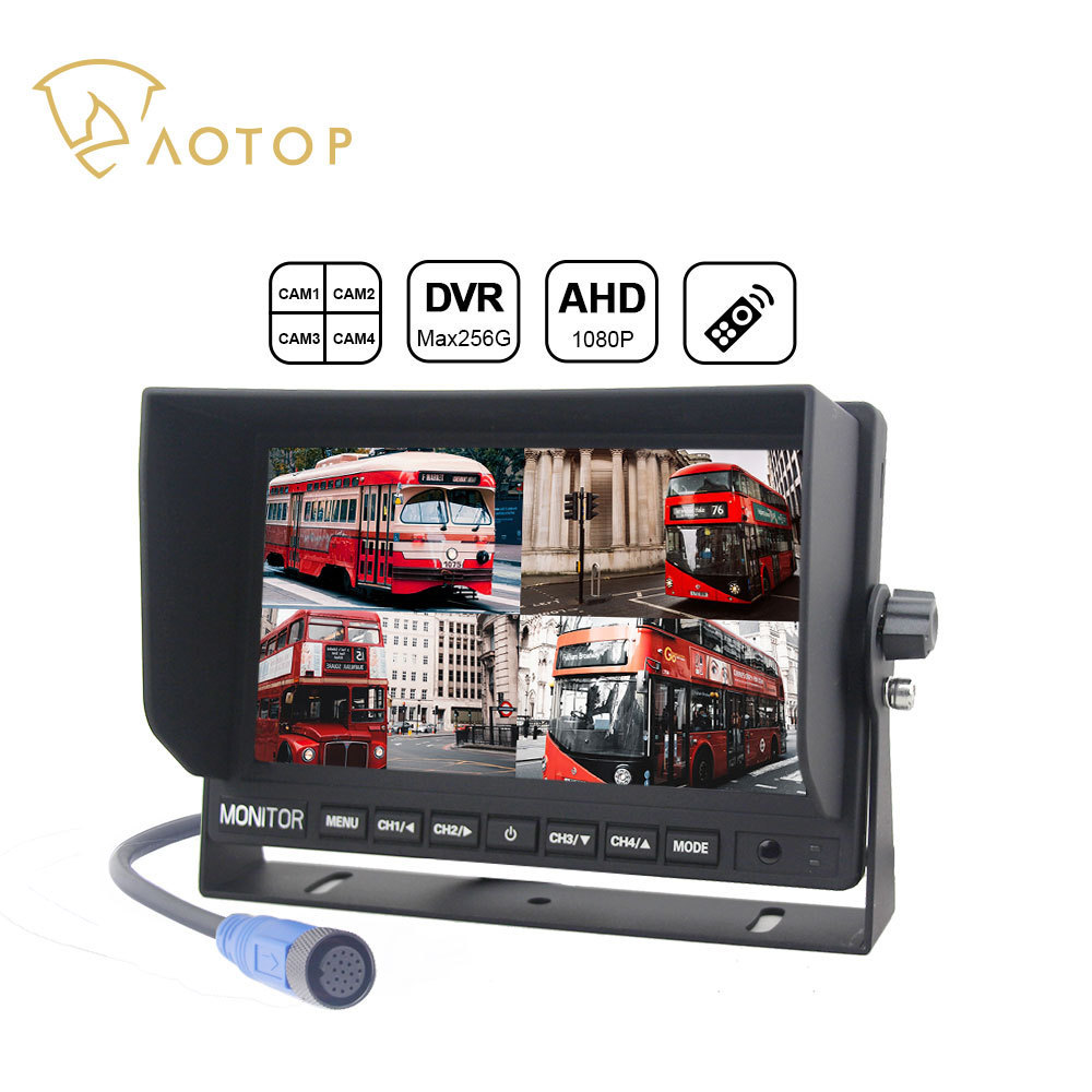 Bus HD Reverse Blind Area Monitor 7Inch AHD Quad View Display 4 Ways Car Camera Bus Truck All Round Blind Spot Safety Monitoring