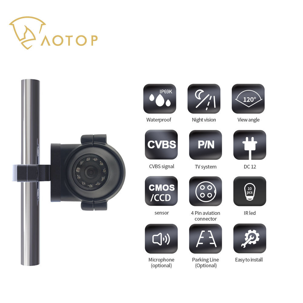 Aotop Truck Rear View Mirror Arm Mounted Side View Car Camera Side Exterior Commercial Truck Camera