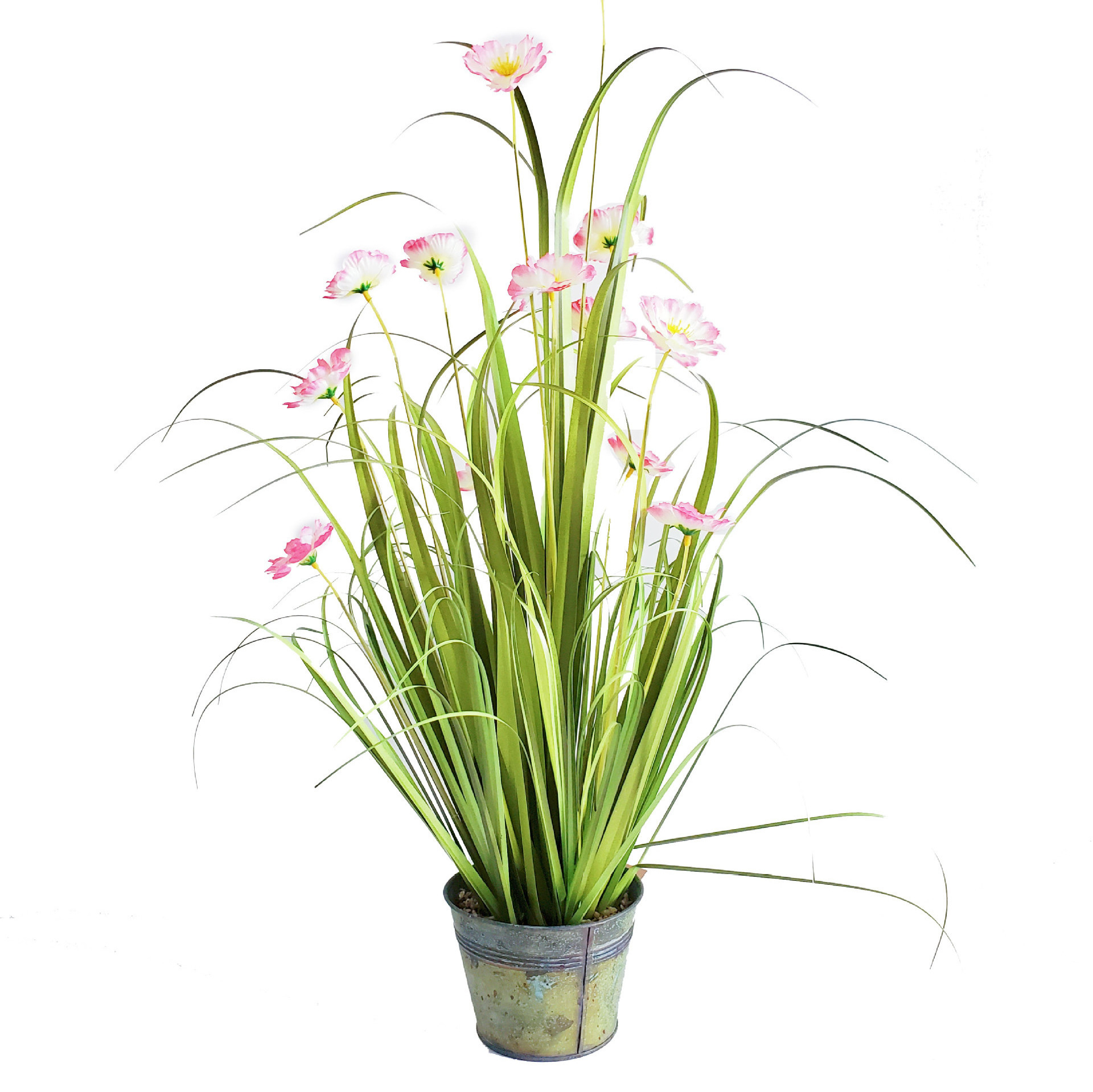 Senmasine 65cm Small faux Plants Artificial Onion Grass With flowers metal Pot Office Home Desk Garden Decoration