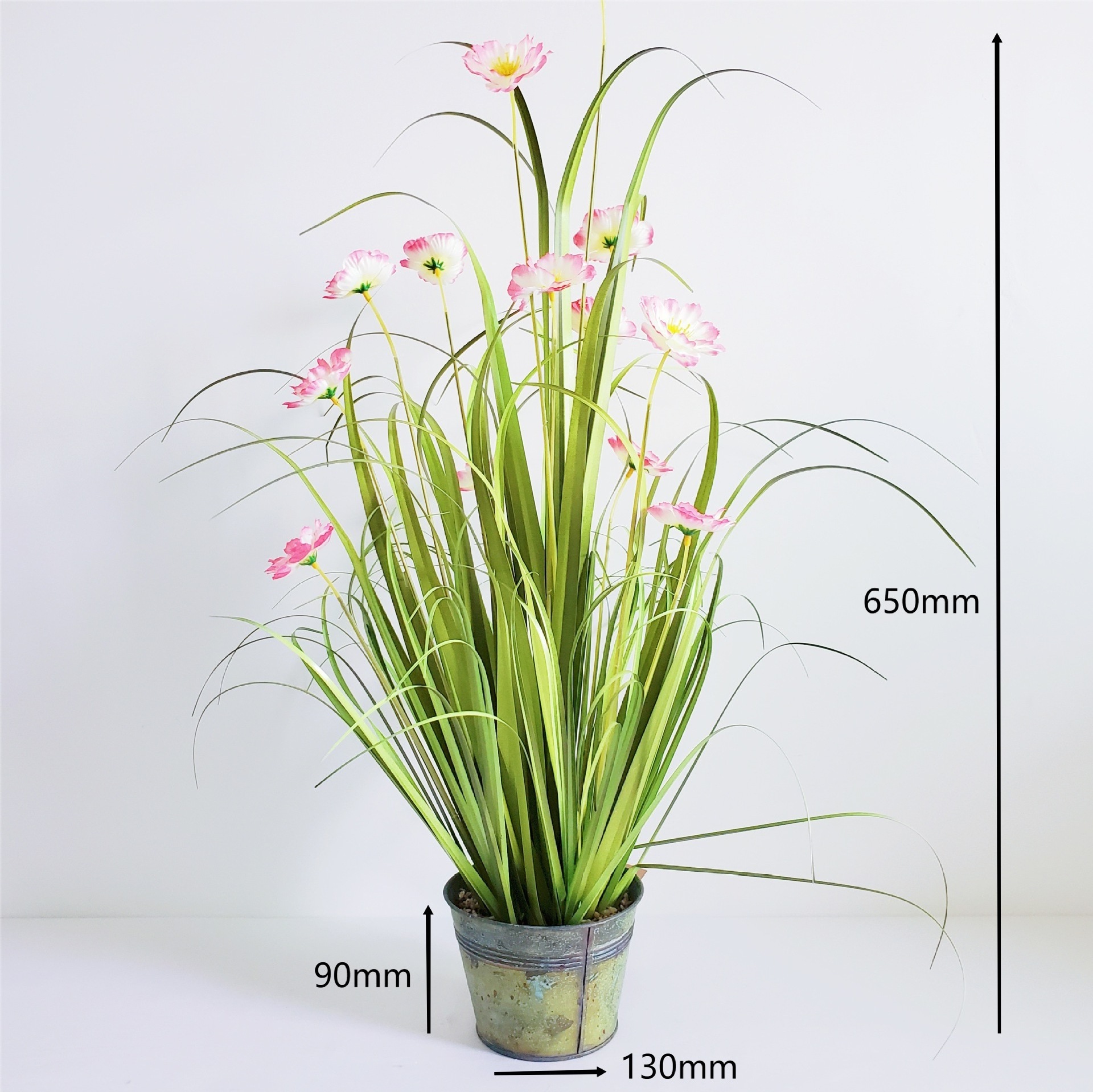 Senmasine 65cm Small faux Plants Artificial Onion Grass With flowers metal Pot Office Home Desk Garden Decoration