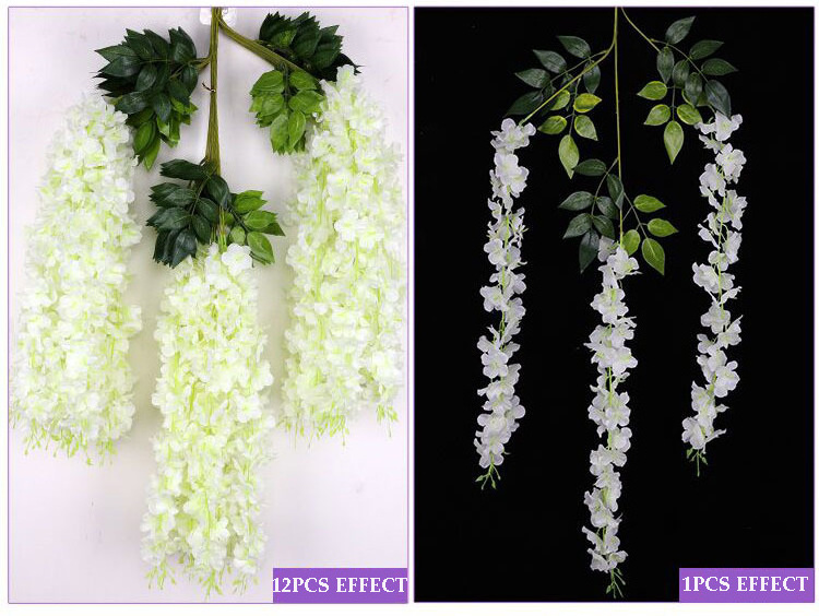 Bushy Silk Vine Garland Artificial Flower hanging wisteria White for Wedding Garden Outdoor Greenery Home Wall decor