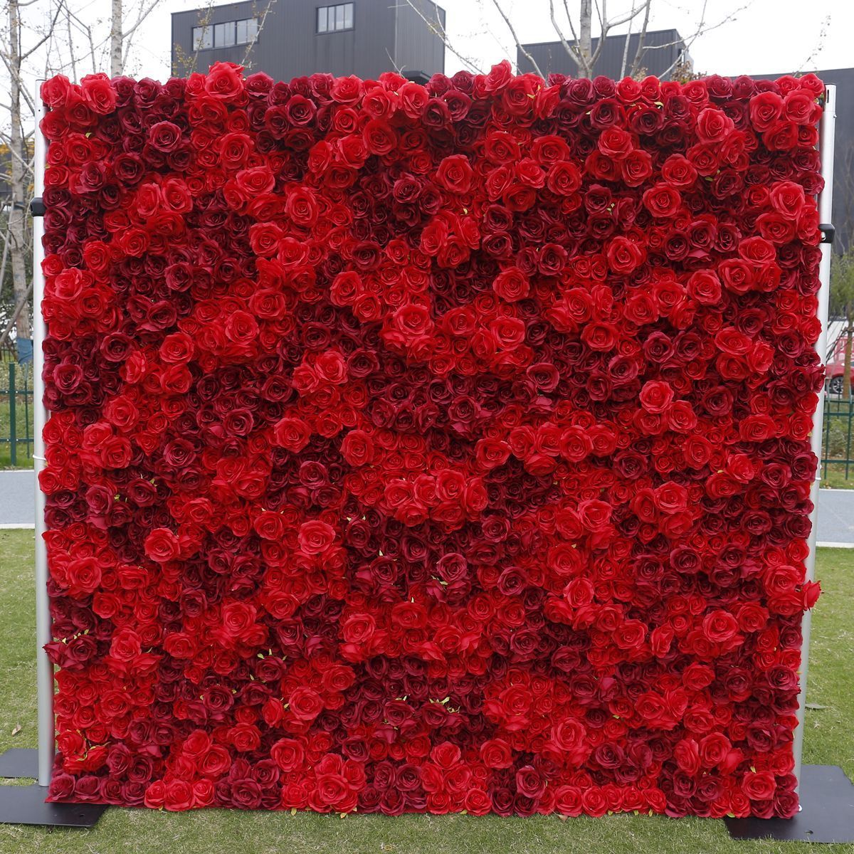 Custom Beautiful white red Wedding Backdrop Panel 5D 3D Roll Up Cloth Fabric Base Silk Rose Artificial Flowers Wall