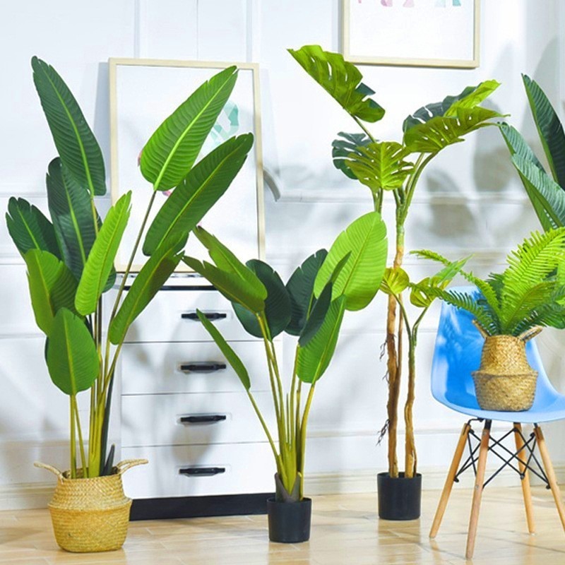 Custom Fake Green Monstera Bonsai Plastic Areca Palm Faux Olive Plants Artificial Trees For Indoor Outdoor Garden Decoration