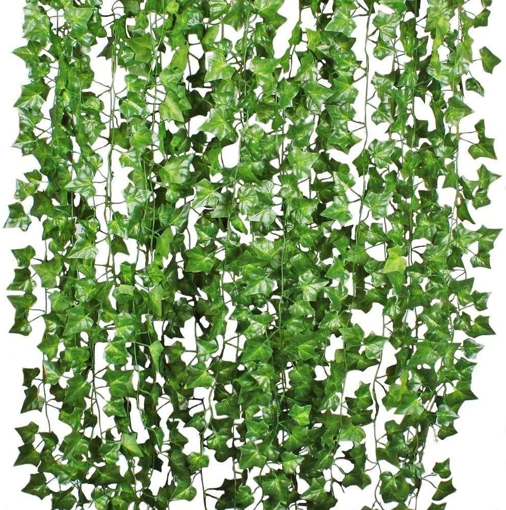 Faux Hanging Greenery 12 Packs Ivy Leaves Vines Artificial Silk Plants Lvy Garlands For Wall Garden Home Decoration Green 84ft