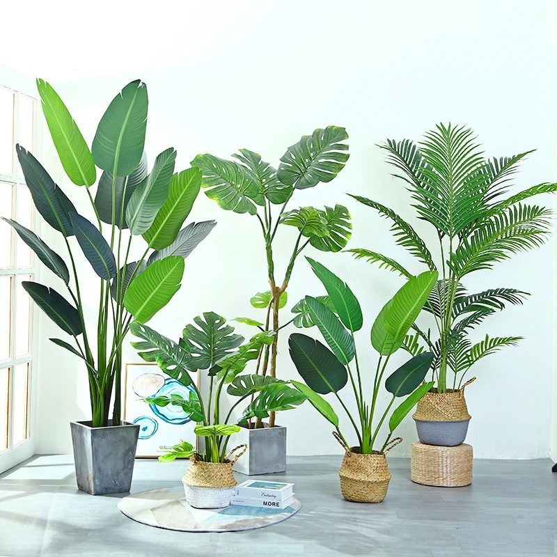 Custom Fake Green Monstera Bonsai Plastic Areca Palm Faux Olive Plants Artificial Trees For Indoor Outdoor Garden Decoration