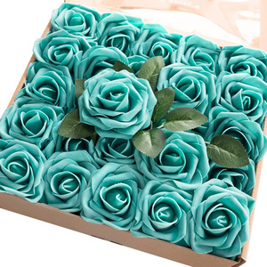 Artificial Flowers Combo 25PCS Real Looking Teal Green Roses w/Stem for DIY Wedding Bouquets Centerpieces Party Home Decorations