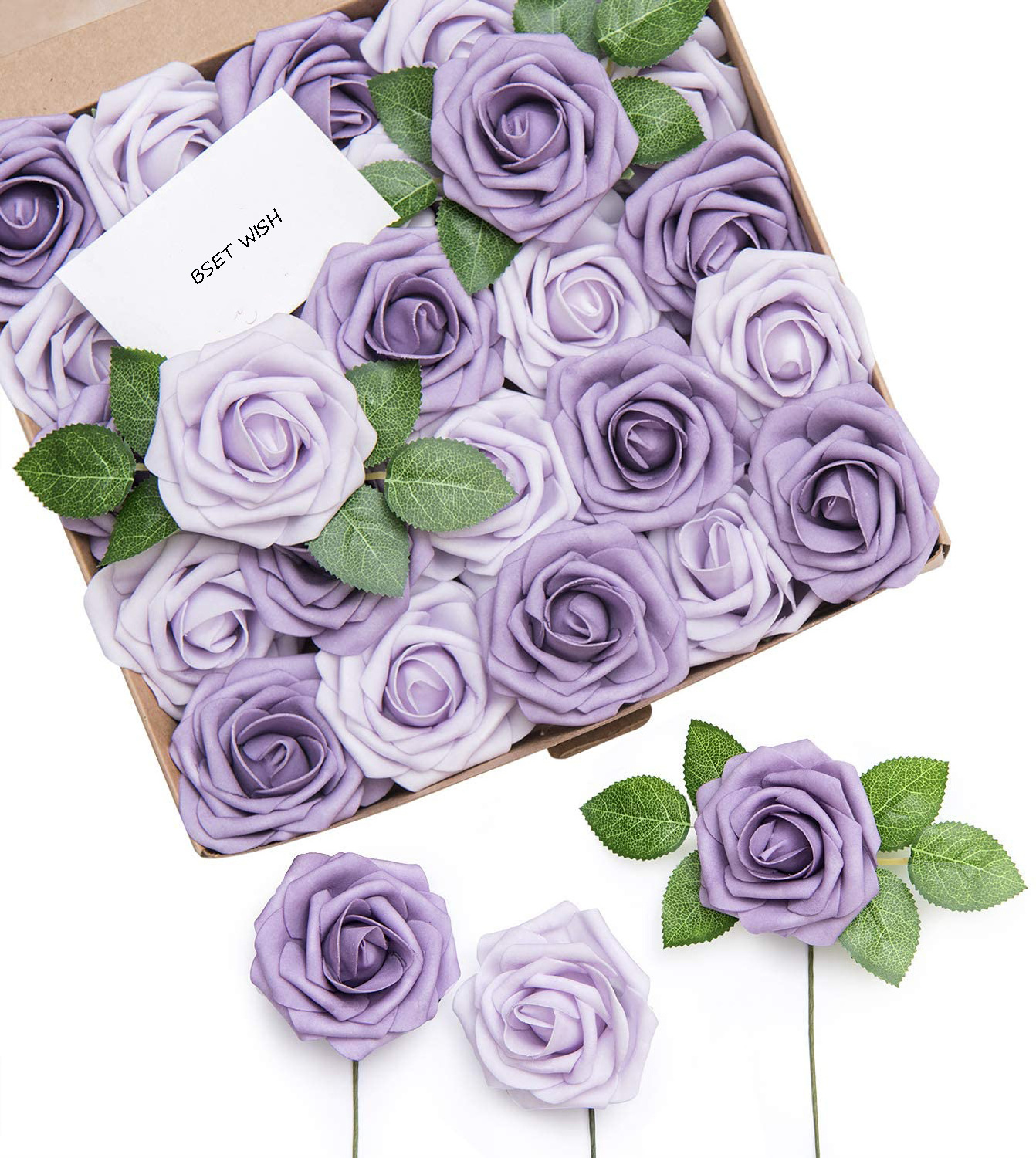 25PCS flowers Combo Violet Purple artificial Roses with Stem DIY Wedding Decor Centerpieces Arrangements Bouquets