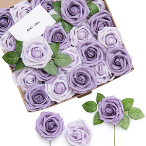 25PCS flowers Combo Violet Purple artificial Roses with Stem DIY Wedding Decor Centerpieces Arrangements Bouquets