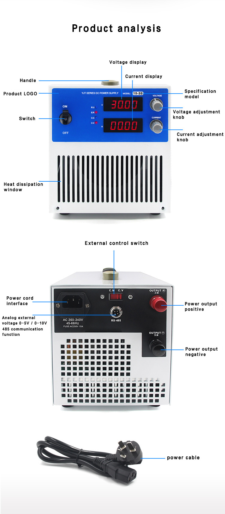 1200W desktop industrial control test power supply 0-150V 500V 1000V 485/232 programmable switching power supply