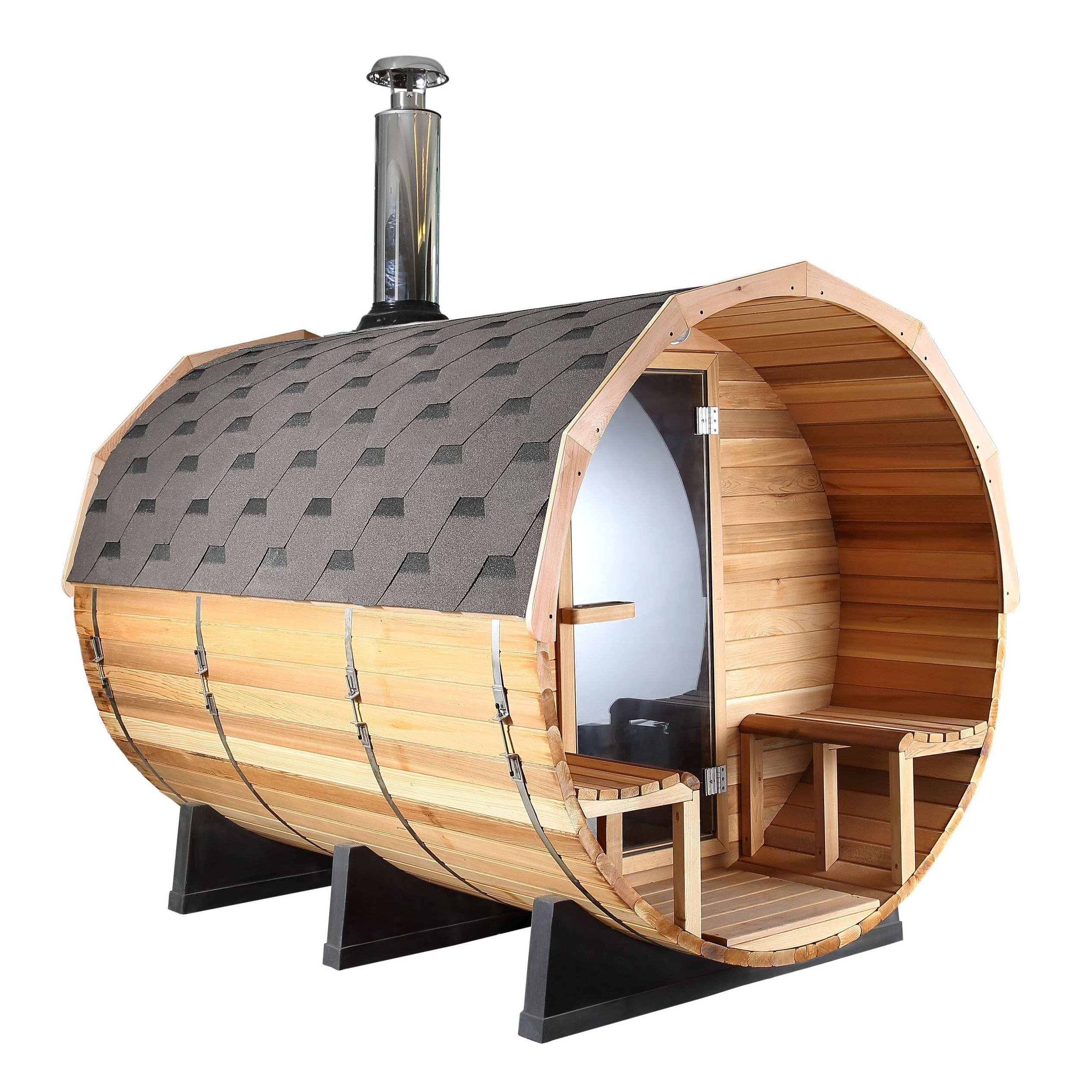 Hot Sale Keya Sauna Panoramic Window Sauna Room Outdoor Wooden Barrel Sauna