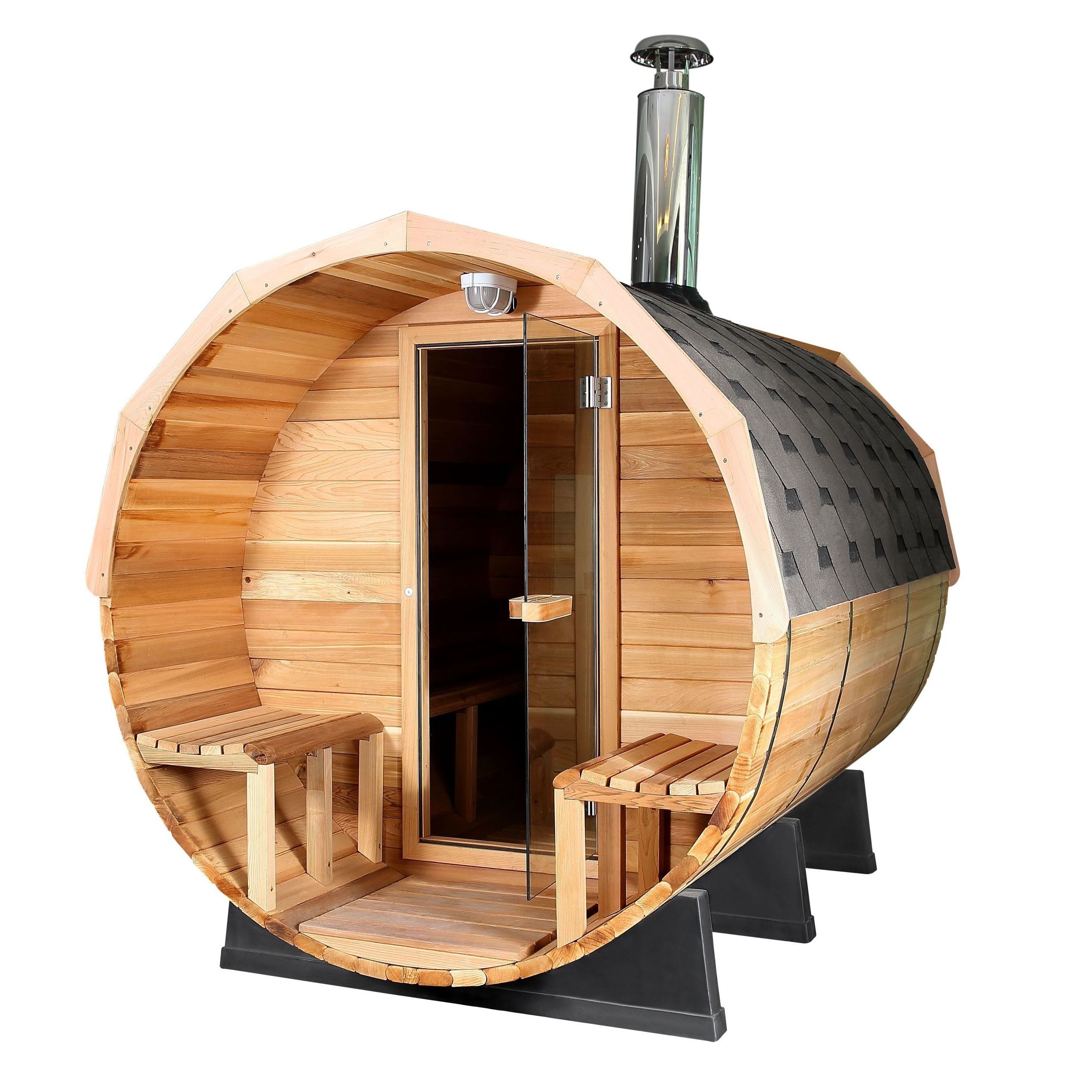 Hot Sale Keya Sauna Panoramic Window Sauna Room Outdoor Wooden Barrel Sauna