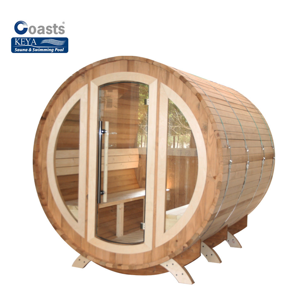 Wholesale 2-8 Person Outdoor Sauna Barrel Wood Burning New Zealand White Pine Wooden Sauna Room With Front Porch