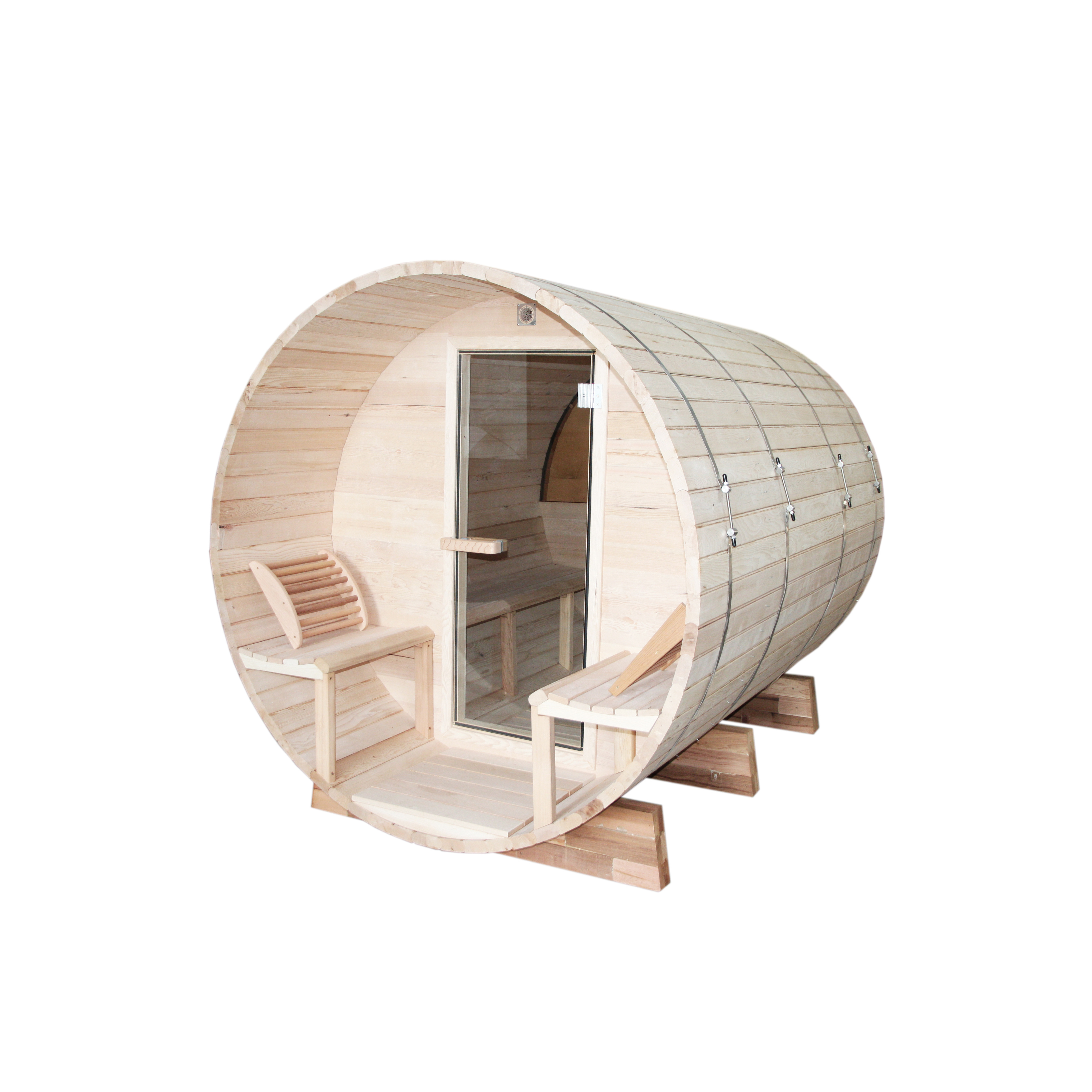 Keya Manufacture Directly Finland White Pine Wood Sauna Barrel Outdoor Wooden Sauna Rooms With Porch For 2 People