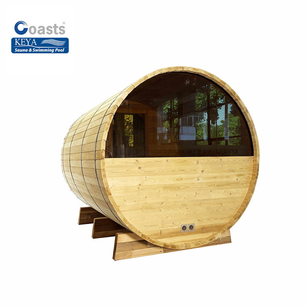 High Quality 4-6 Persons Traditional Sauna Room Wholesale Thermo Wood Outdoor Wooden Barrel Sauna With Porch