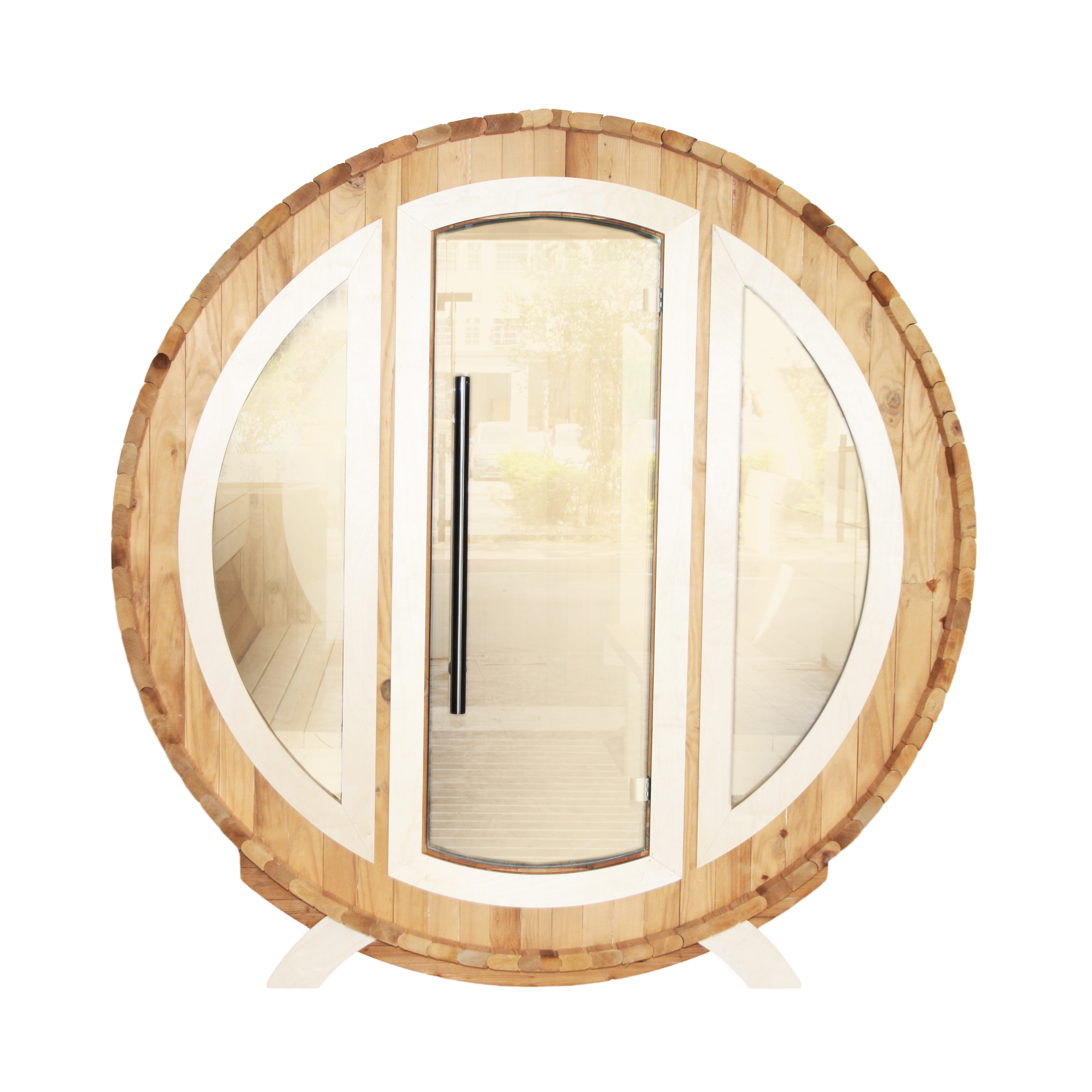 Wholesale 2-8 Person Outdoor Sauna Barrel Wood Burning New Zealand White Pine Wooden Sauna Room With Front Porch