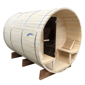 OEM/ODM Finland White Pine Wood Sauna Barrel Outdoor Wooden Spa Tubs Sauna Rooms With Porch