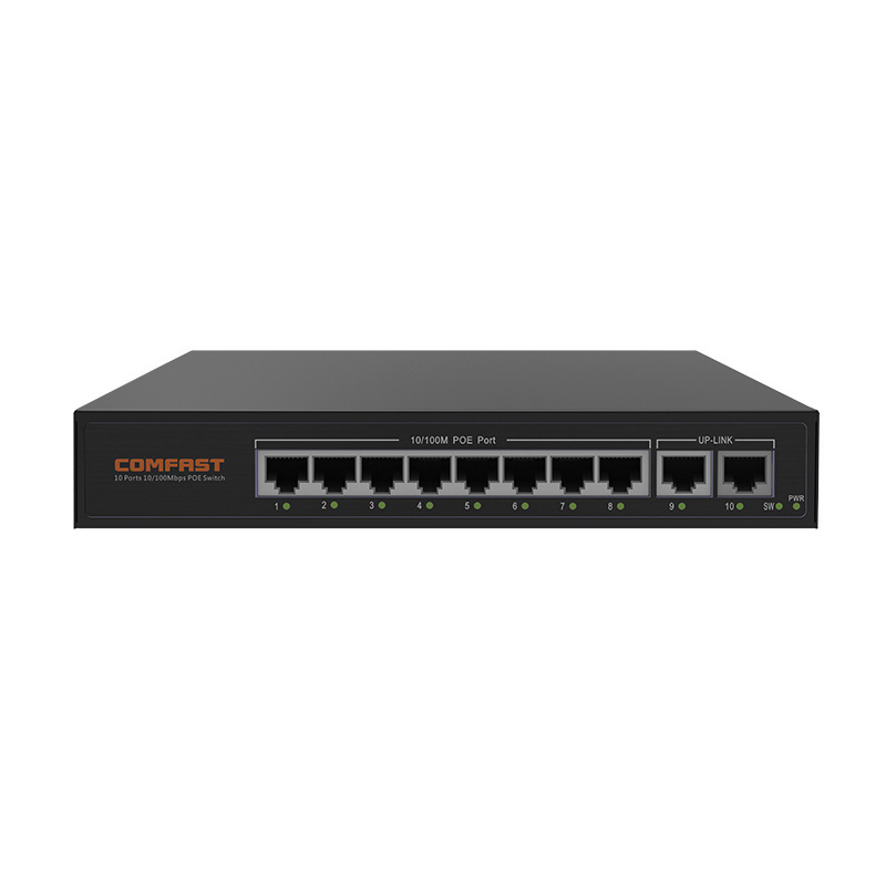 Comfast SF181P industrial passive rj45 network 8*10/100 MB ports poe switch 8 port wireless wifi router switch with 2 uplink 48V